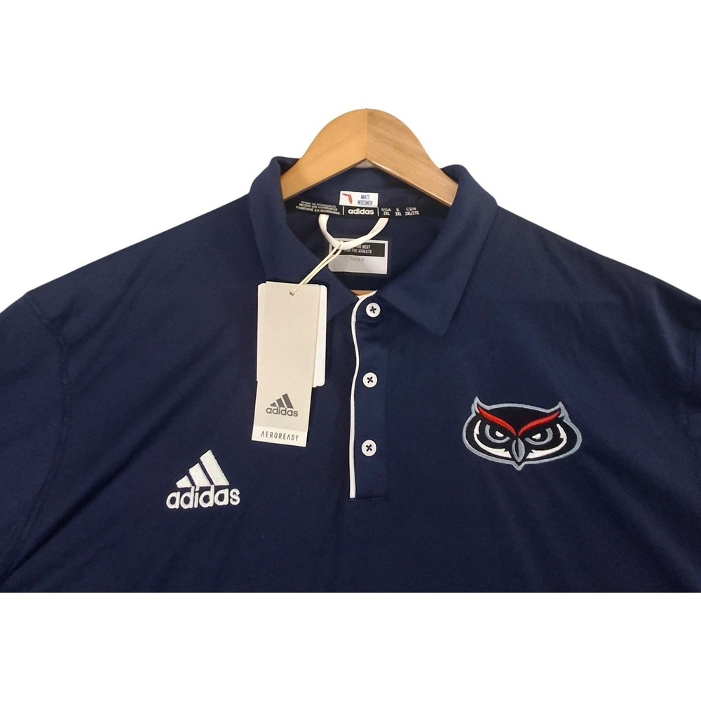 Adidas Florida Atlantic Owls Polo Shirt Mens 2XL Blue Aeroready Team Issued FAU